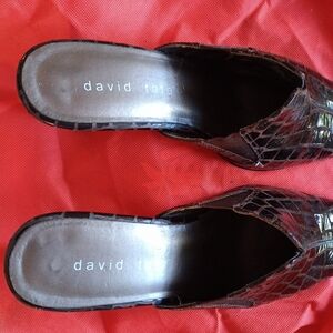 David Tate Leather Croc Dark Brown Mules